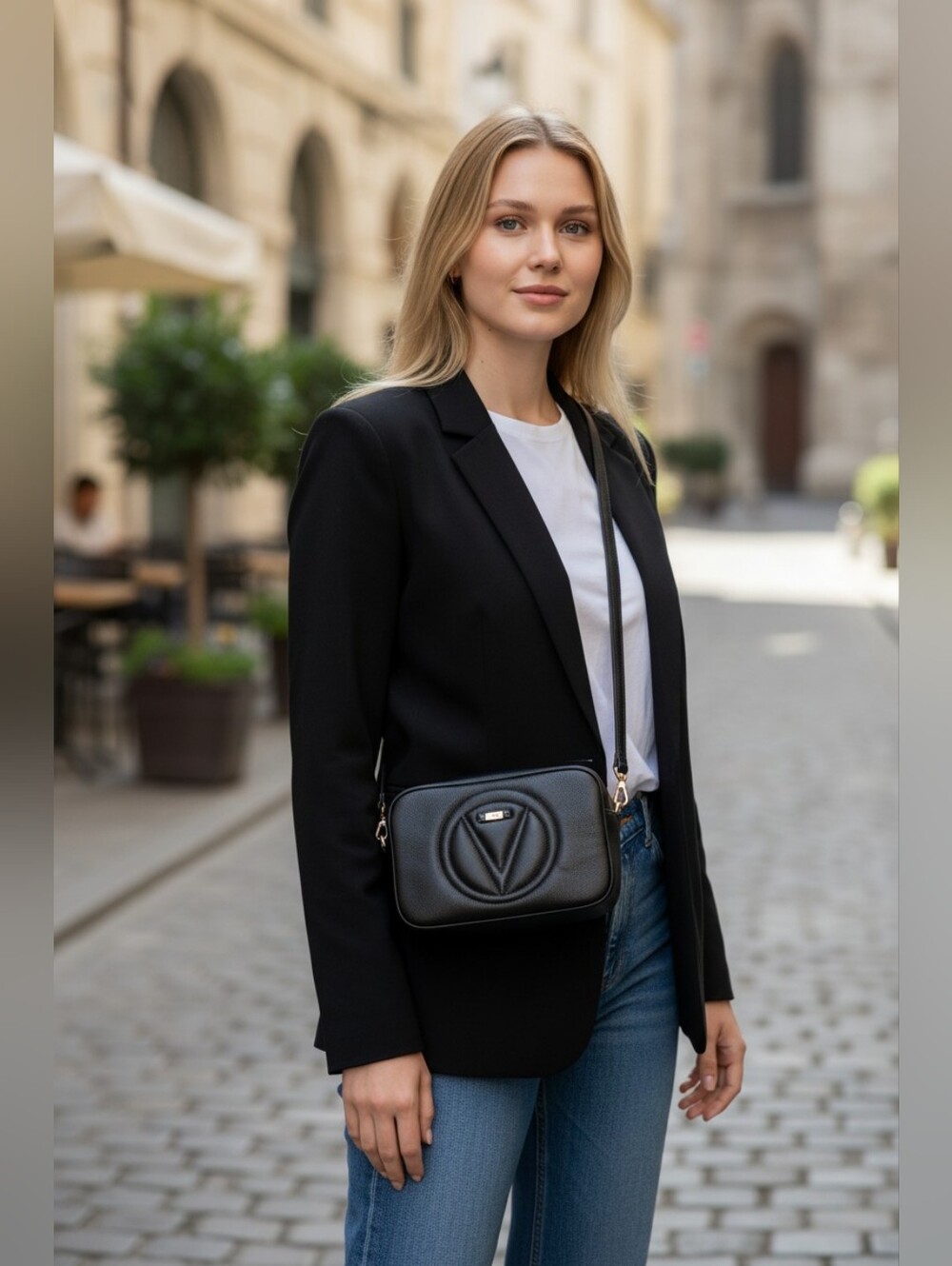 Valentino By Mario Valentino Black Crossbody Bag with Gold Details